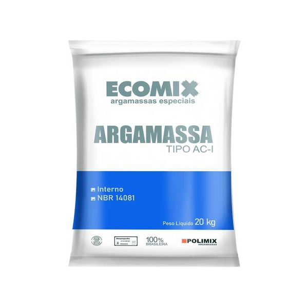 Argamassa Interna AC1 Flexível Cinza 20kg Ecomix Argamassa Interna ACI Flexível Cinza 20kg Ecomix