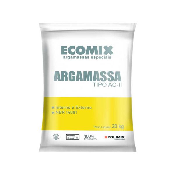 Argamassa Interna/Externa AC2 Flexível Cinza 20kg Ecomix Argamassa Interna/Externa ACII Flexível Cinza 20kg Ecomix