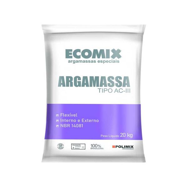 Argamassa Interna/Externa AC3 Flexível Cinza 20kg Ecomix Argamassa Interna/Externa ACIII Flexível Cinza 20kg Ecomix