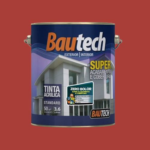 Tinta Standard Acrílica Fosco Zero Bolor 3,6L Bautech Tinta Standard Acrílica Fosco Zero Bolor Vermelho Cardinal 3,6L Bautec