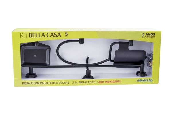 Kit Acessórios para Fixar Aço Bella Casa com 5 Peças Aquaplas Kit Acessórios para Fixar Aço Bella Casa com 5 peças Preto Fosco