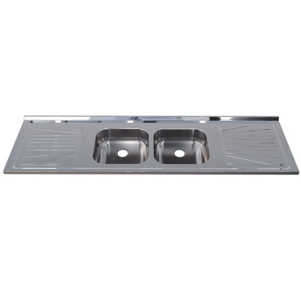 Pia para Cozinha Aço Inox 180x52cm com Cuba Dupla Fabrinox Pia para Cozinha Aço Inox 180x52cm com Cuba Dupla